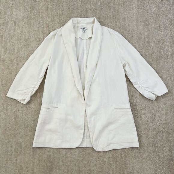 Bar III Linen 3/4 Ruched Sleeve Blazer Open Front Jacket S - Picture 1 of 10